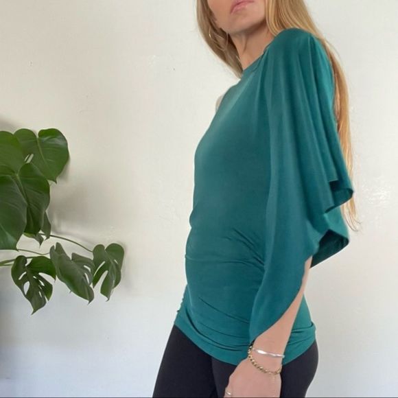 Robbi & Nikki 💚 One Sleeve Blouse Silver Beaded Lined - Picture 11 of 12